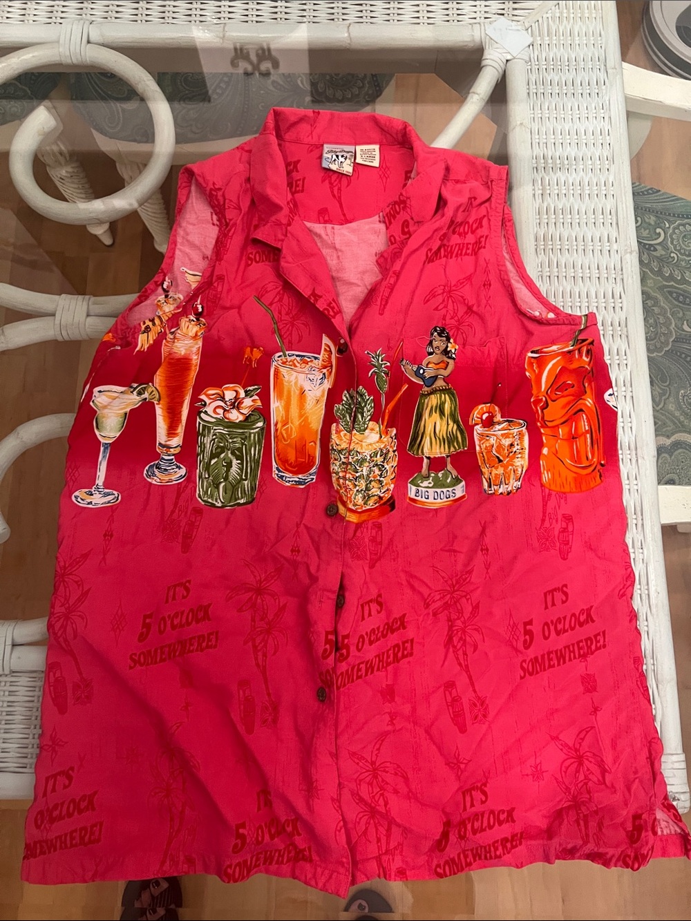 Big Dogs Hot Pink It’s 5 O’Clock Somewhere Button-Front Sleeveless Shirt